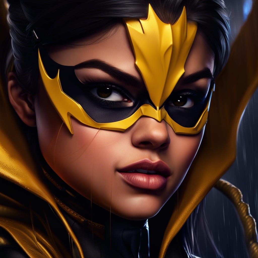 Photorealistic Batgirl Portrait: Detailed Matte Painting
