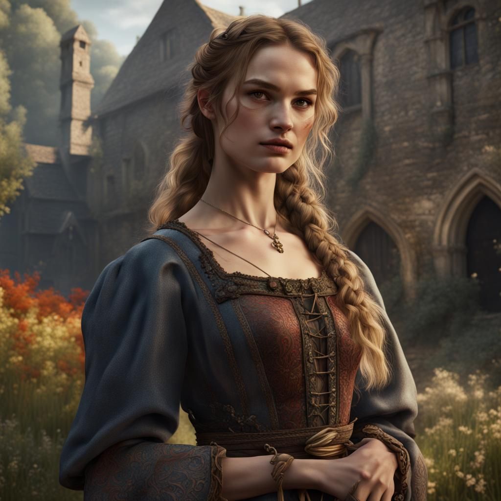 Medieval Peasant Girl: Detailed Matte Painting