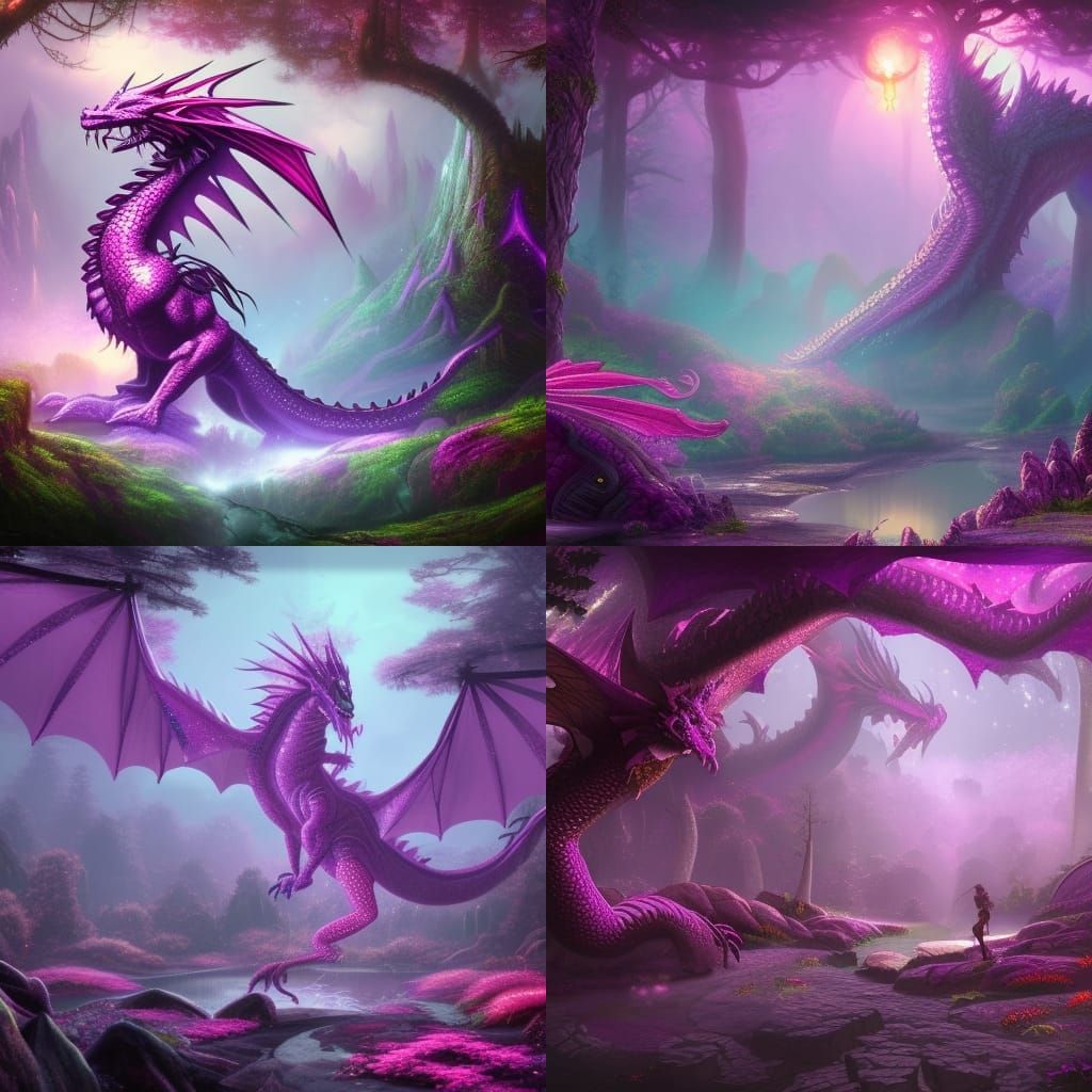 Purple pink dragon fantasycore glitter forest sparkly magic ...