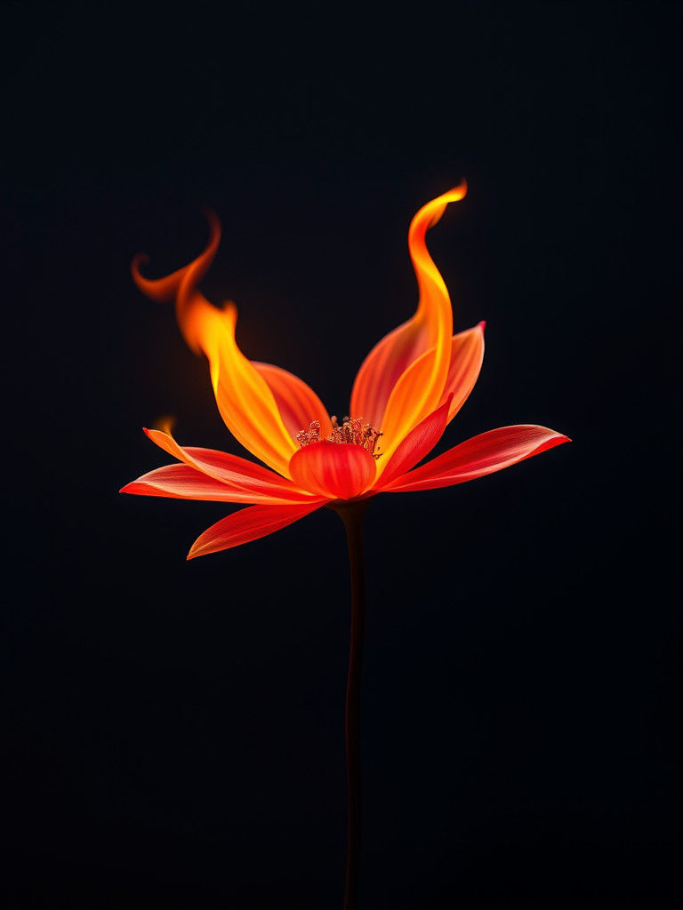 Fiery Flower with Dancing Flames in Digital Art Style
