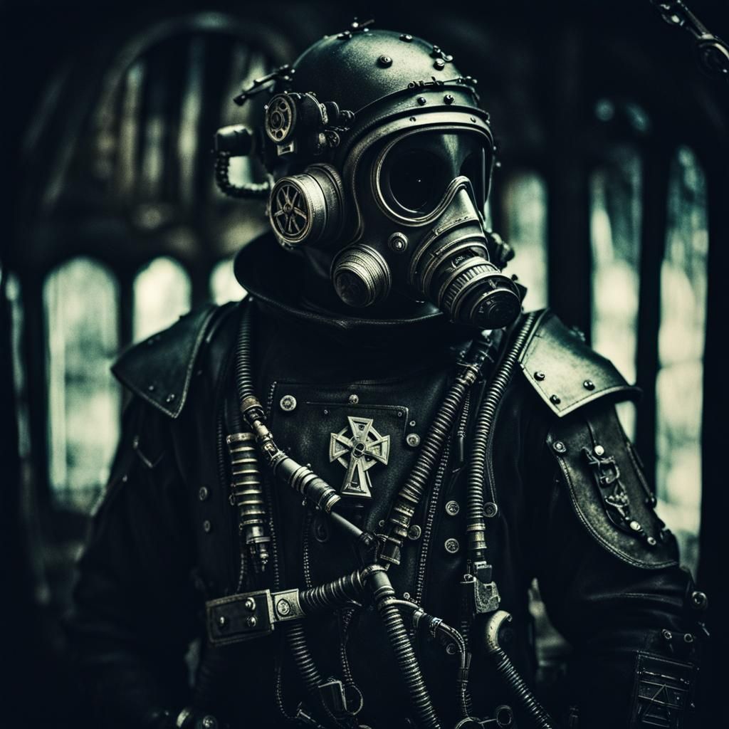 Gothic Man in Gas Suit with Dark Moody Tones