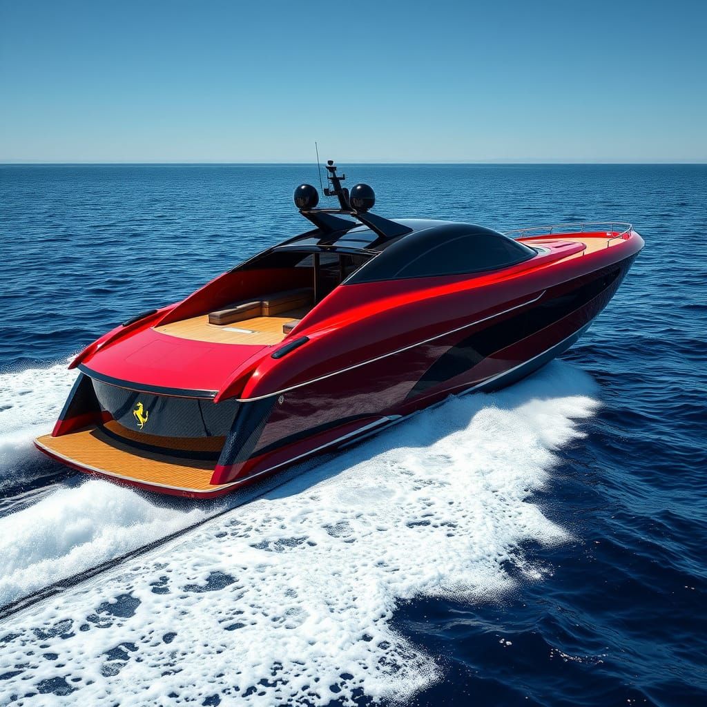 Ferrari Yacht Cruising on the Ocean: Hyper-Realistic Photo