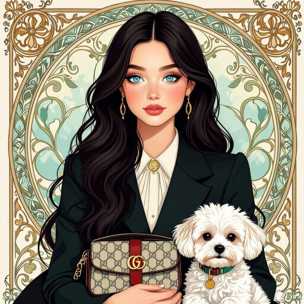 Girl with Gucci Bag, Art Nouveau Style