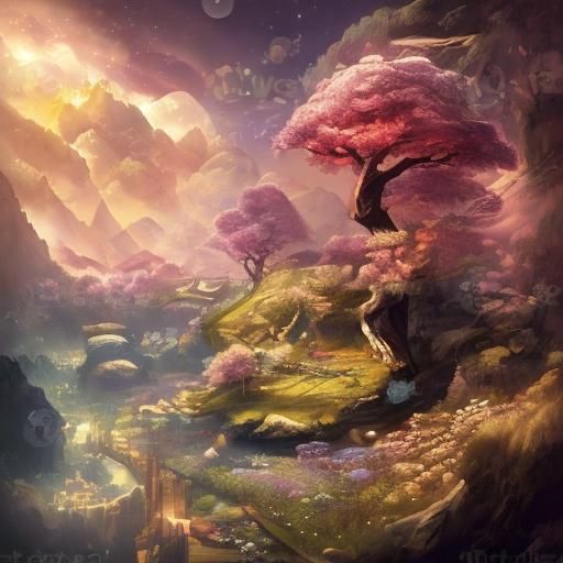 Charming Fairy Landscape at Dusk Illustration