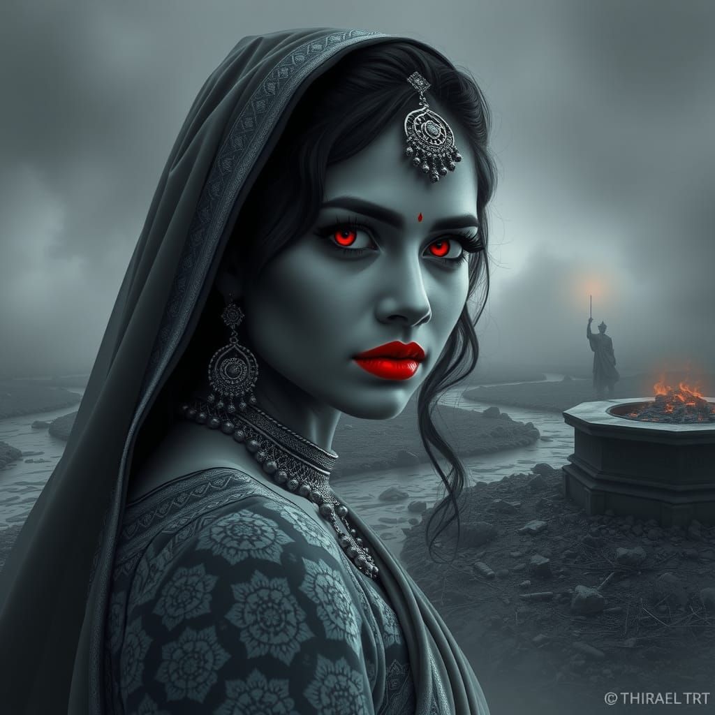 Stunning Indian Enchantress in Cremation Ground Scene