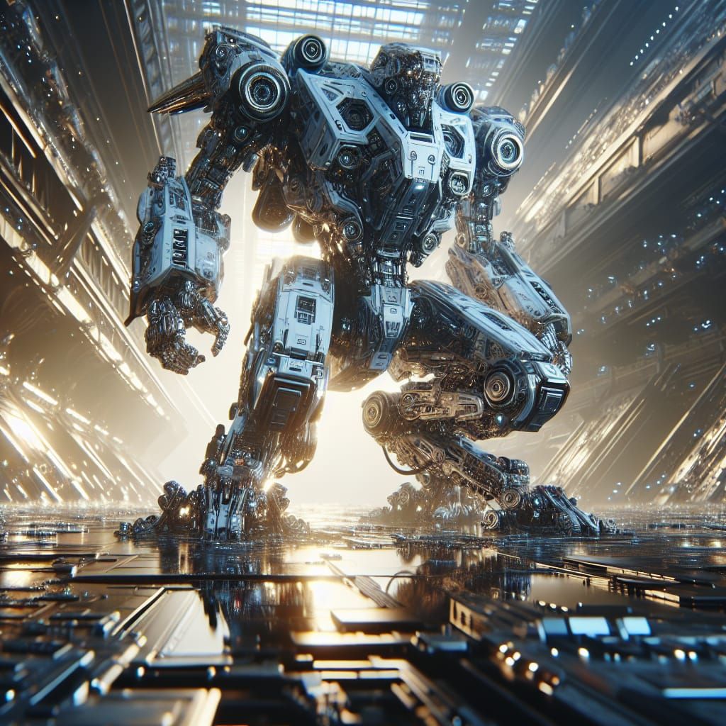 Sci-Fi Mech Camouflage in a Futuristic Landscape