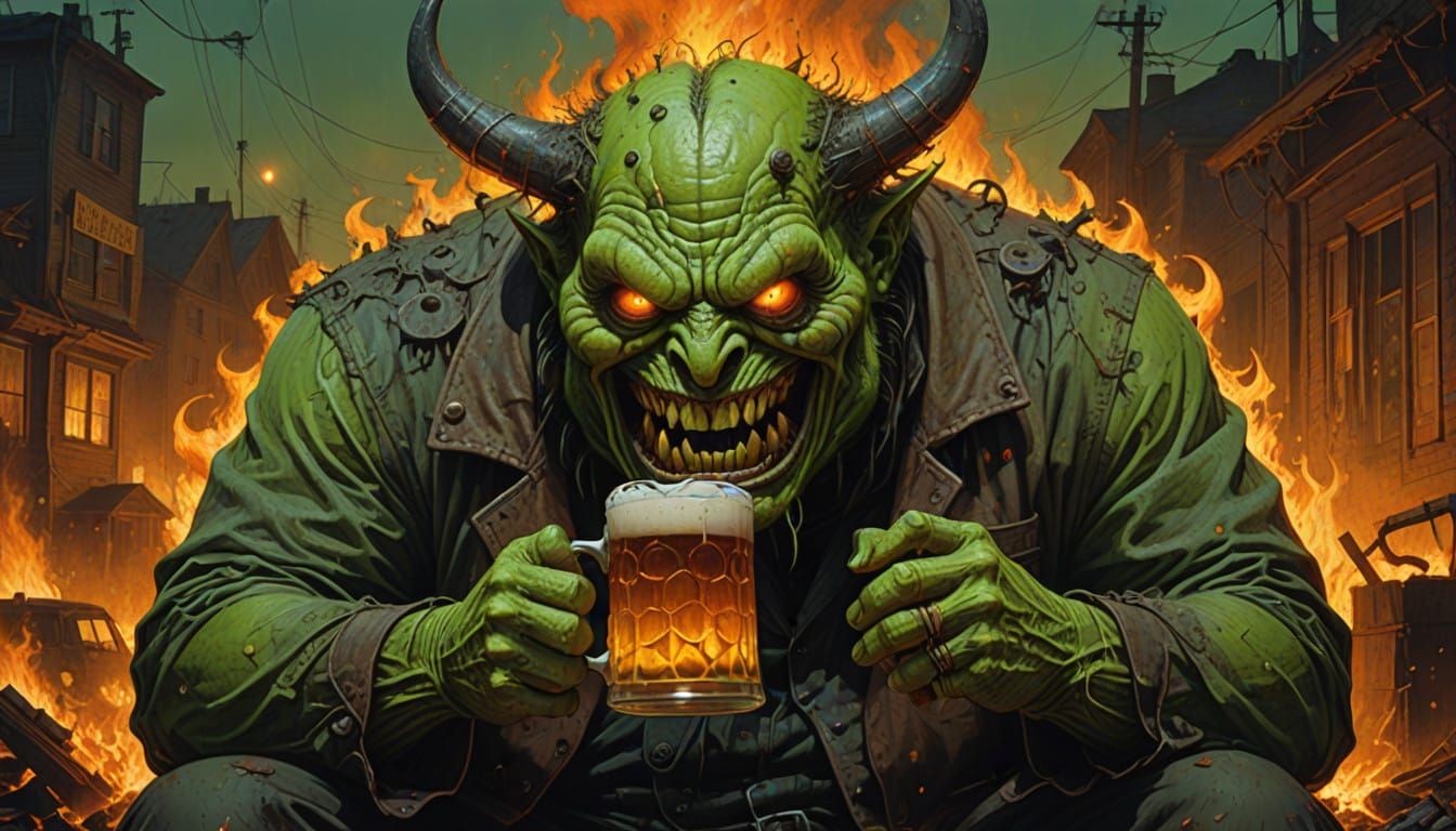 Malevolent Demon Basks in Fiery, Chaotic Beer Garden