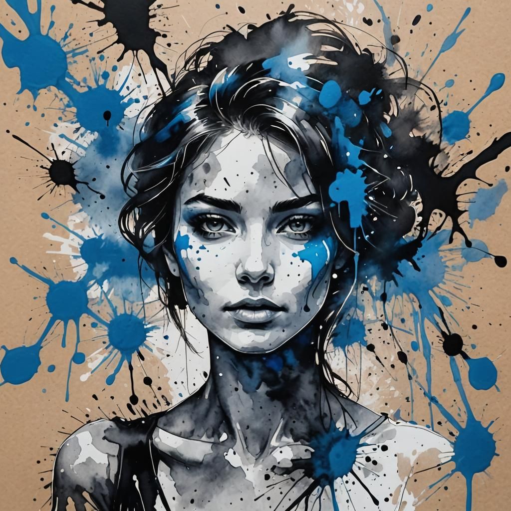 Ink Splatter Portrait of Woman in Abstract Style