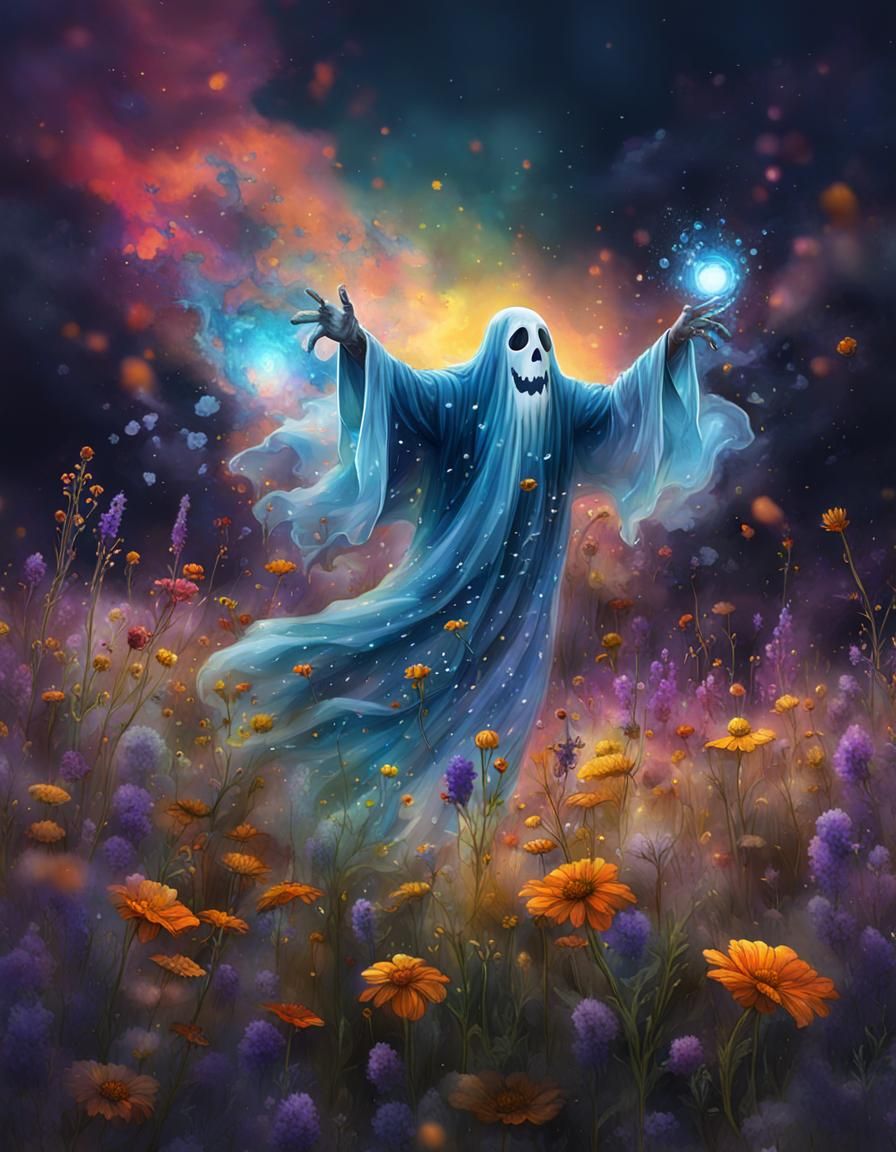Ghost in Wildflower Field: Halloween Fantasy Art
