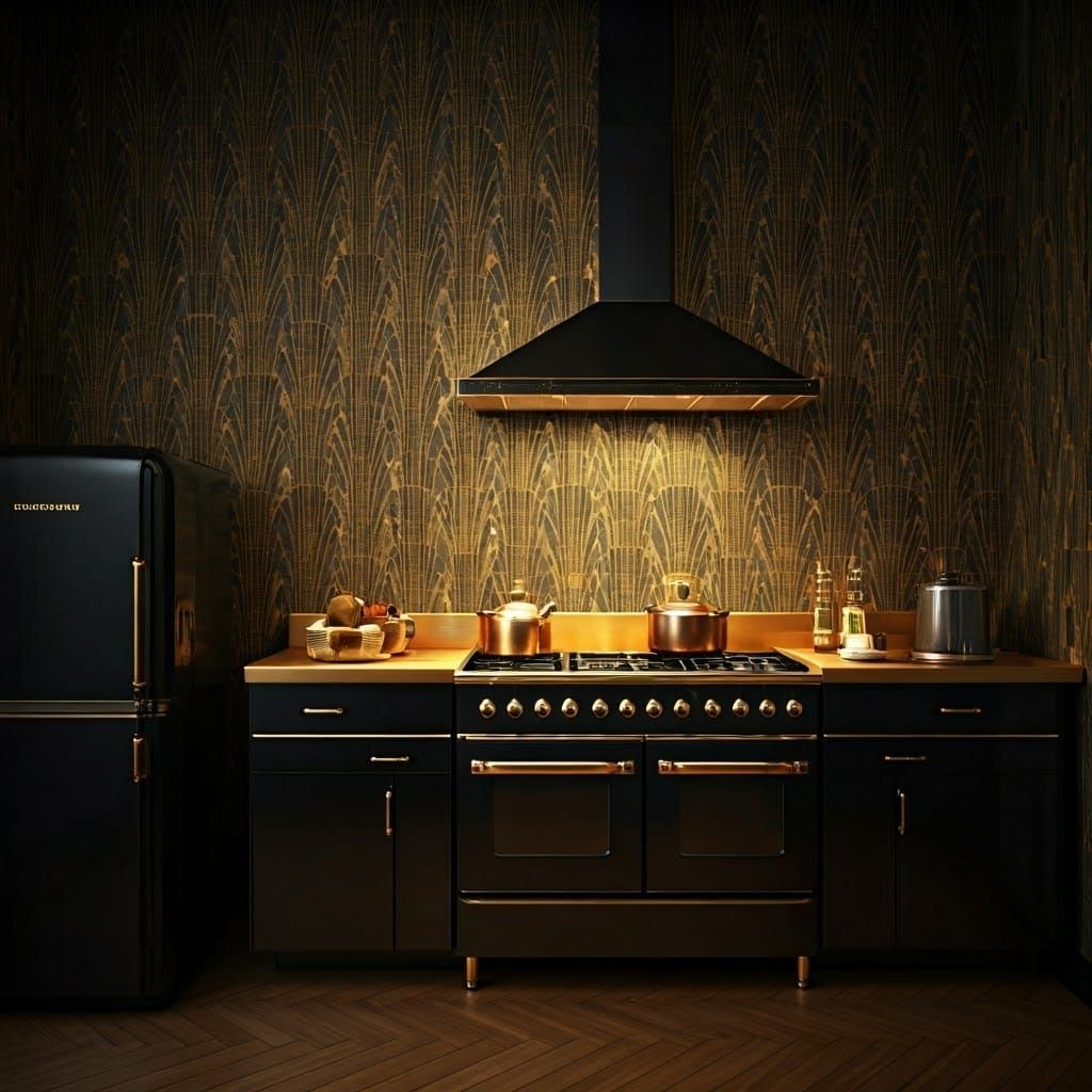 1930s Art Deco Kitchen with Geometric Wallpaper