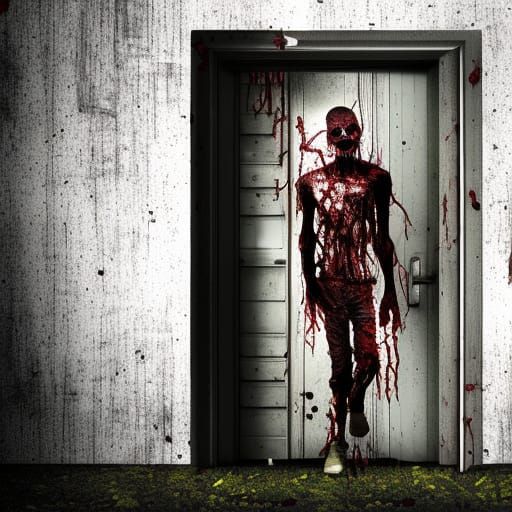 Zombie Breaks Door in Post-Apocalyptic Darkscape