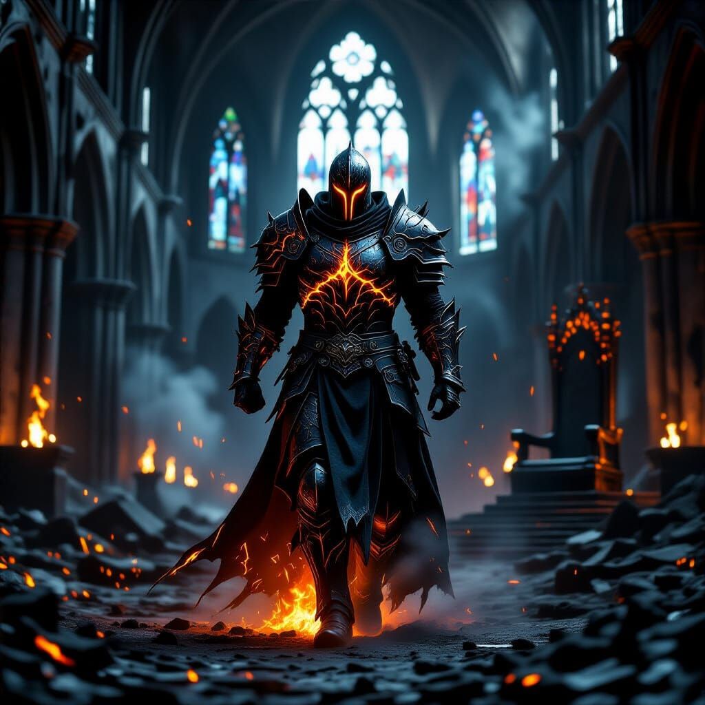 Fire Knight Teleports Through Ruined Gothic Castle