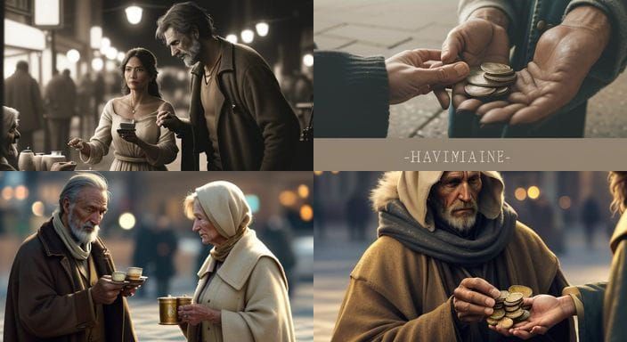 Man Helping Homeless Woman: 35mm Photo