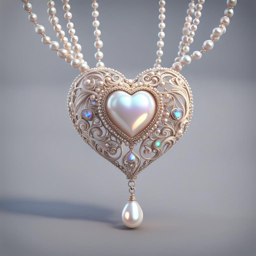 Pearl Heart Pendant Necklace: Fantasy Concept Art