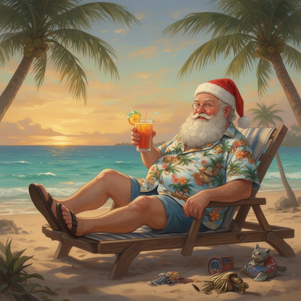Santa Claus Relaxing on a Tropical Beach