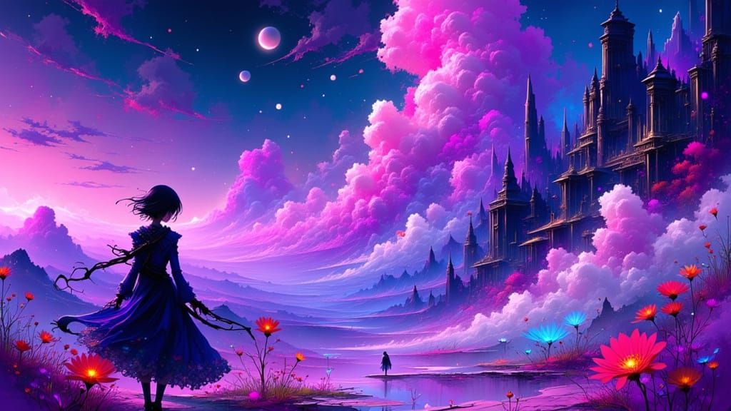 Dreamy Futuristic Landscapes in Purple and Blue