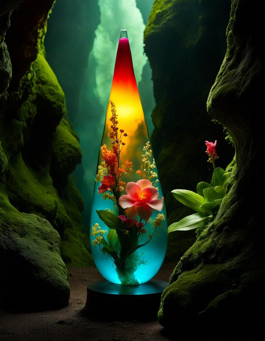 Floral Glass Lava Lamp in Tenebrism Style