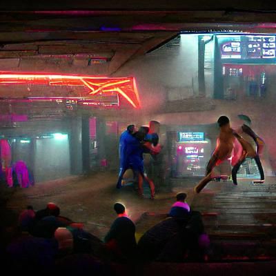 Cyberpunk Fight Club Boxing Match in Neon Style