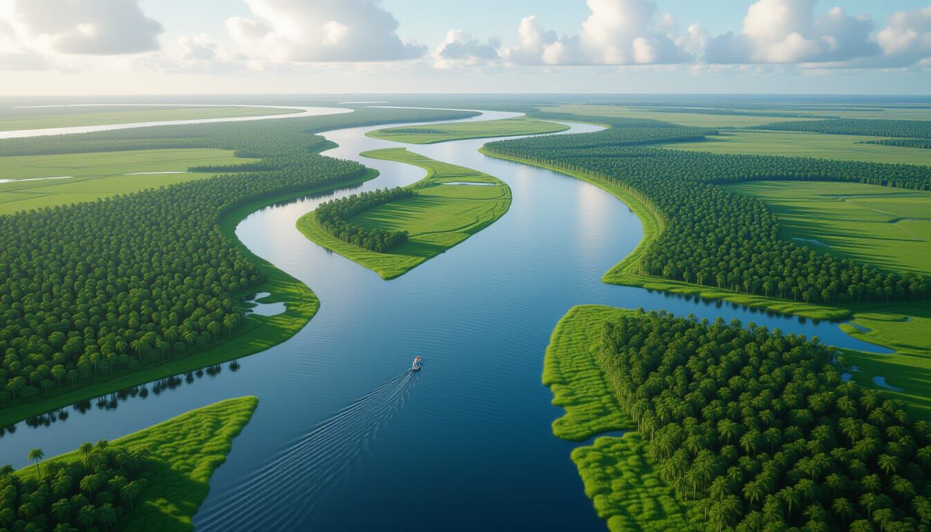 Lush River Delta Ecosystem from Above