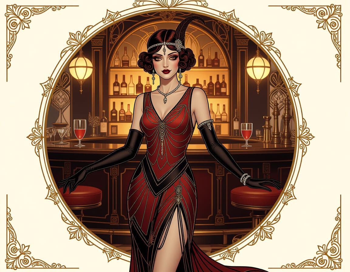 Elegant Tiefling Waitress in Art Deco Speakeasy