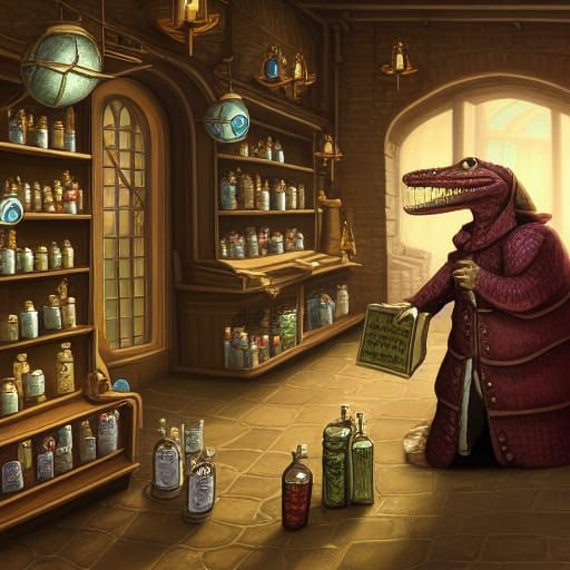 Wizard Lizard Brewing Potions in Old England