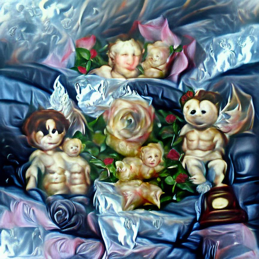 Cherubs and roses oil on canvas