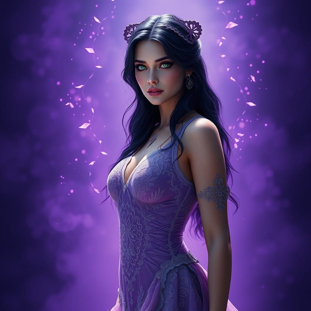 Mystical Virgo Goddess in Purple Hued Fantasy