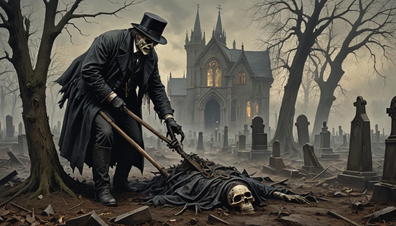 Victorian Gravedigger in Gothic Horror Style