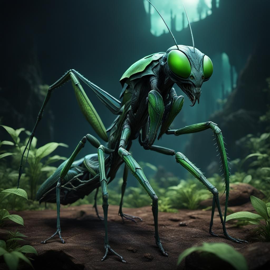 Extraterrestrial Cronenberg Praying Mantis Humanoid in Detai...