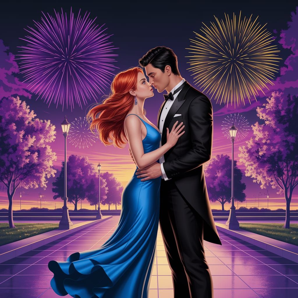 Ethereal Romance Under Dark Fantasy Fireworks