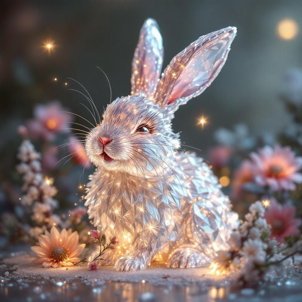 Crystal and Floral Bunny with Luminescent Glow