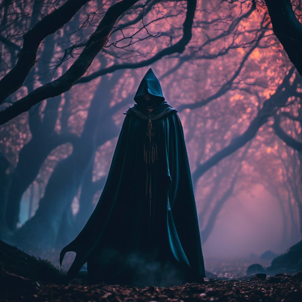 Dark Mage Hidden in Forest with Biopunk Flair