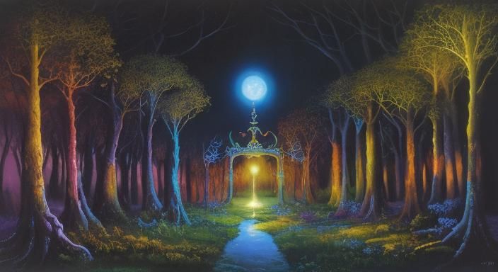 Mystical Forest Portal in Surreal Oil Painting