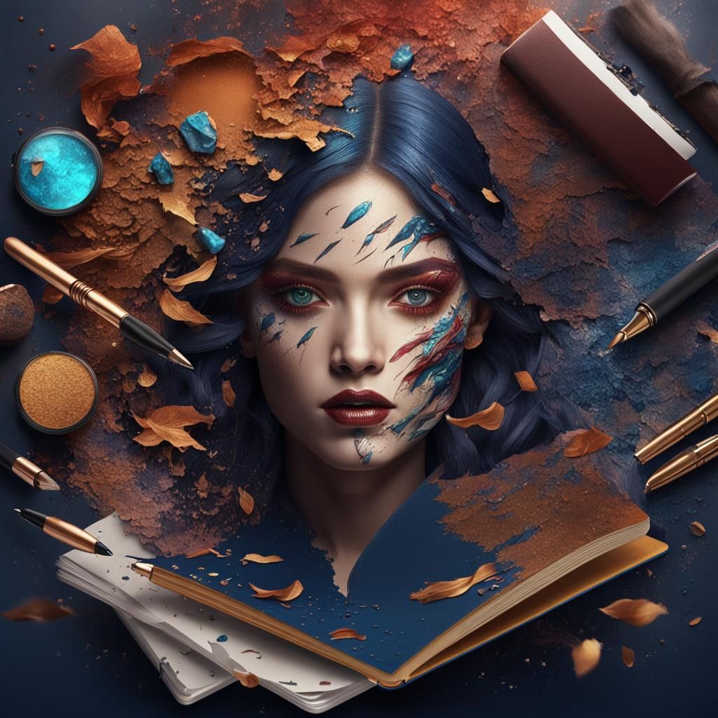 Woman's Face with Notebook in Detailed Matte Painting