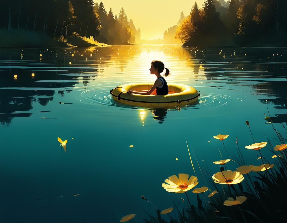 Whimsical Innertube Float in Golden Light