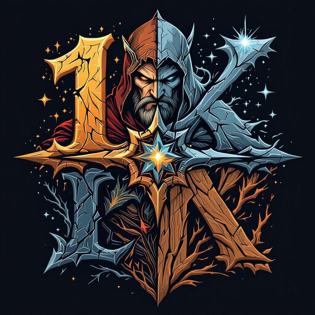 Logo Divided into Heroic Fantasy, Futuristic, Metallic, Wood