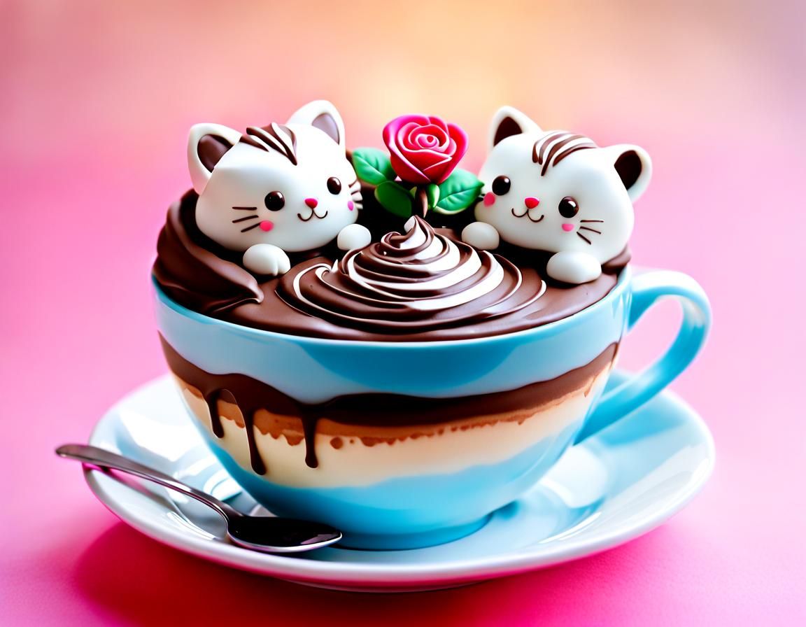 Chocolate milk with 3D latte art of chocolate, cat-shaped ma...