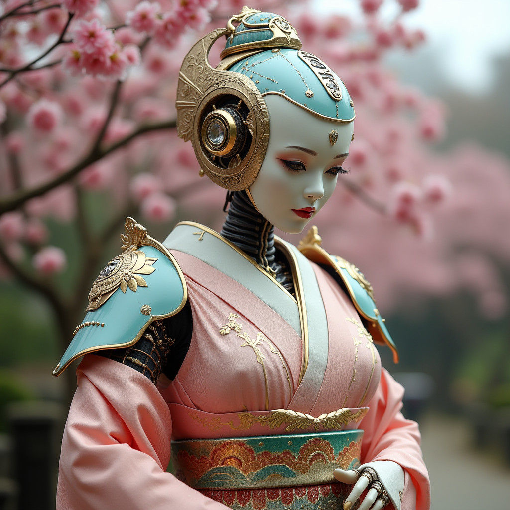 Robotic Geisha Wedding in Cyberpunk Style