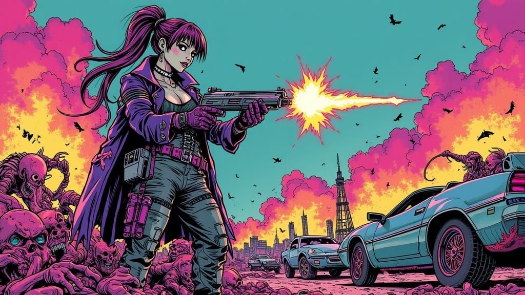 Cyborg Warrior Unleashes Fury in a Post-Apocalyptic World