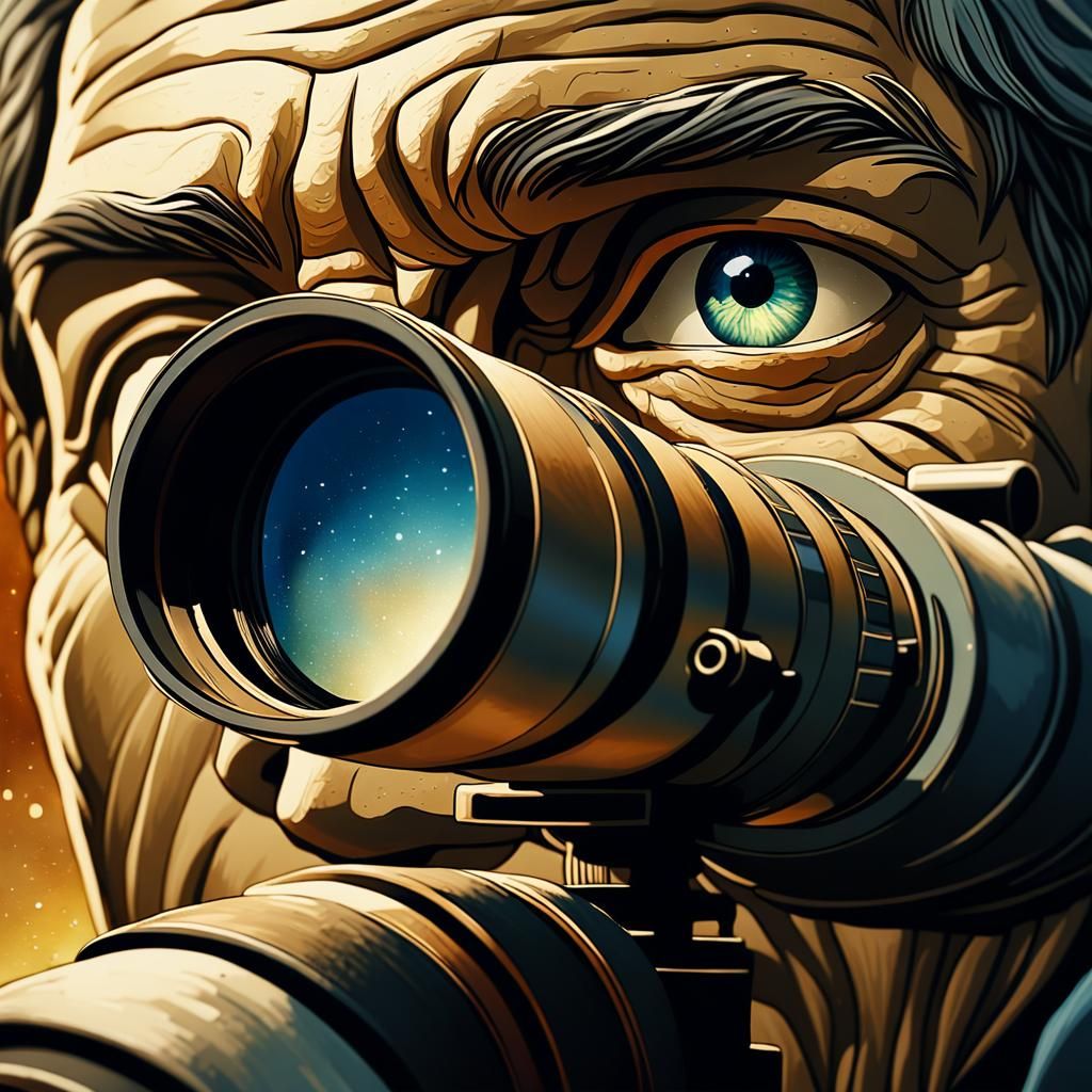 Moses Gazing Through Telescope: Cinematic Digital Art