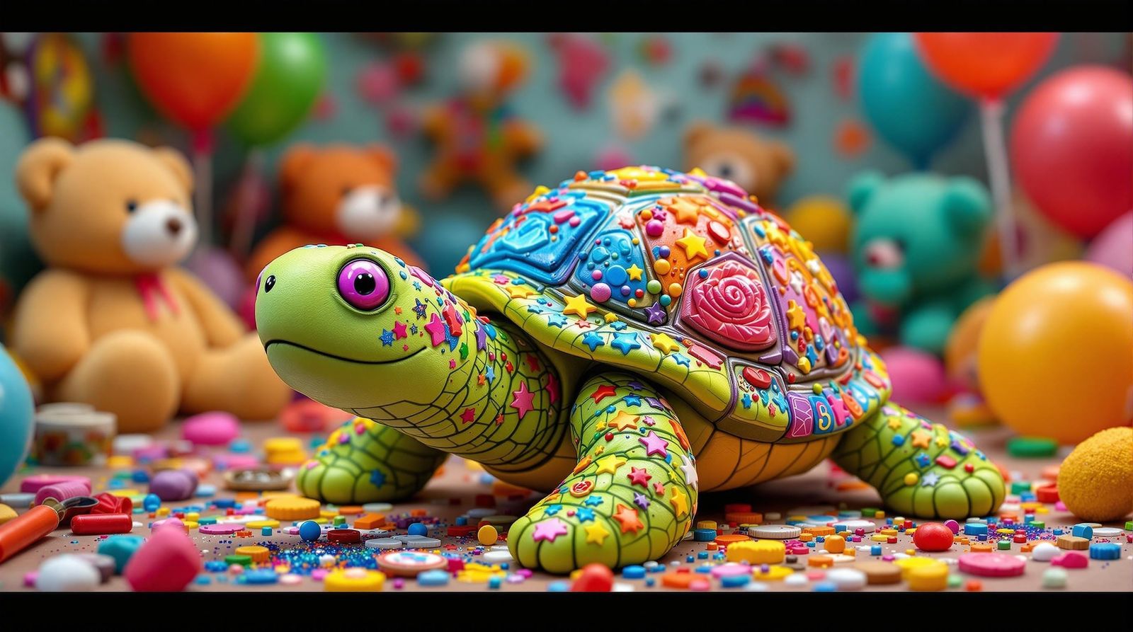 Colorful Playdough Turtle in Whimsical Kid's Room
