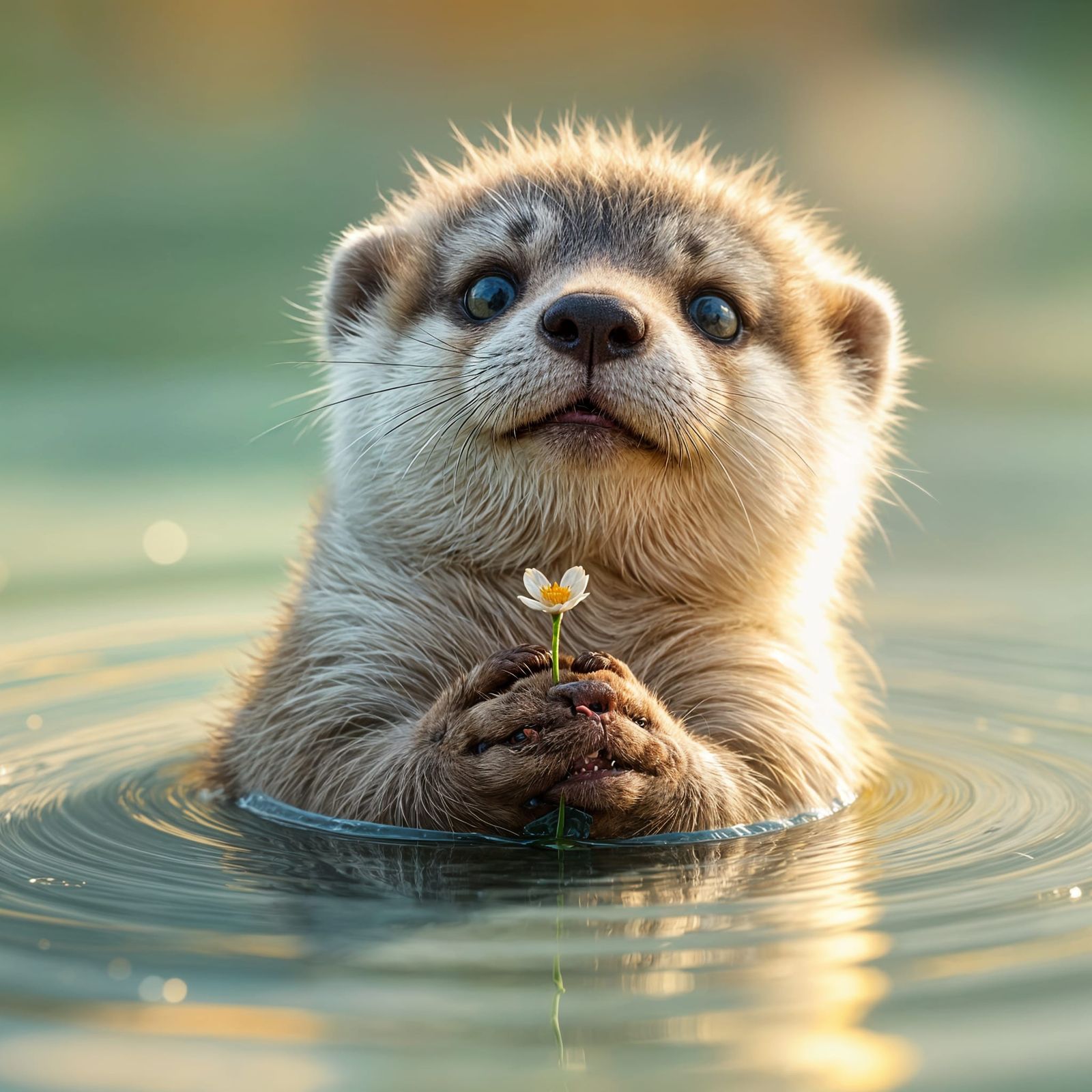Otter's Gentle Serenade in Soft, Watery Paradise
