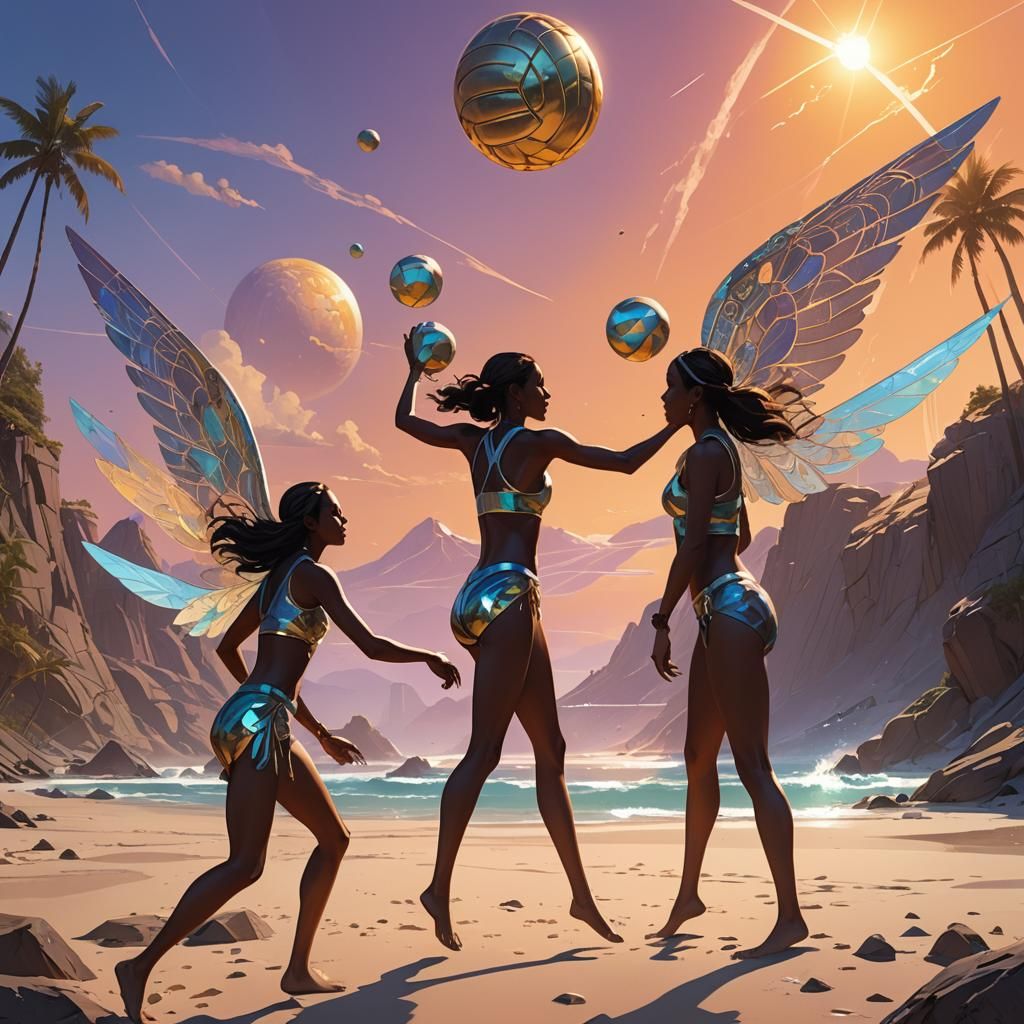 Beach Volleyball on Deserted Island, Digital Art