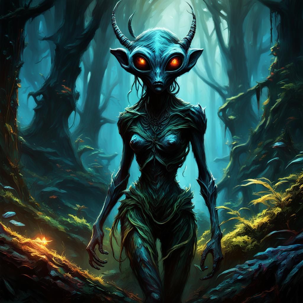 Alien Girl in Blind Forest, Painterly Style