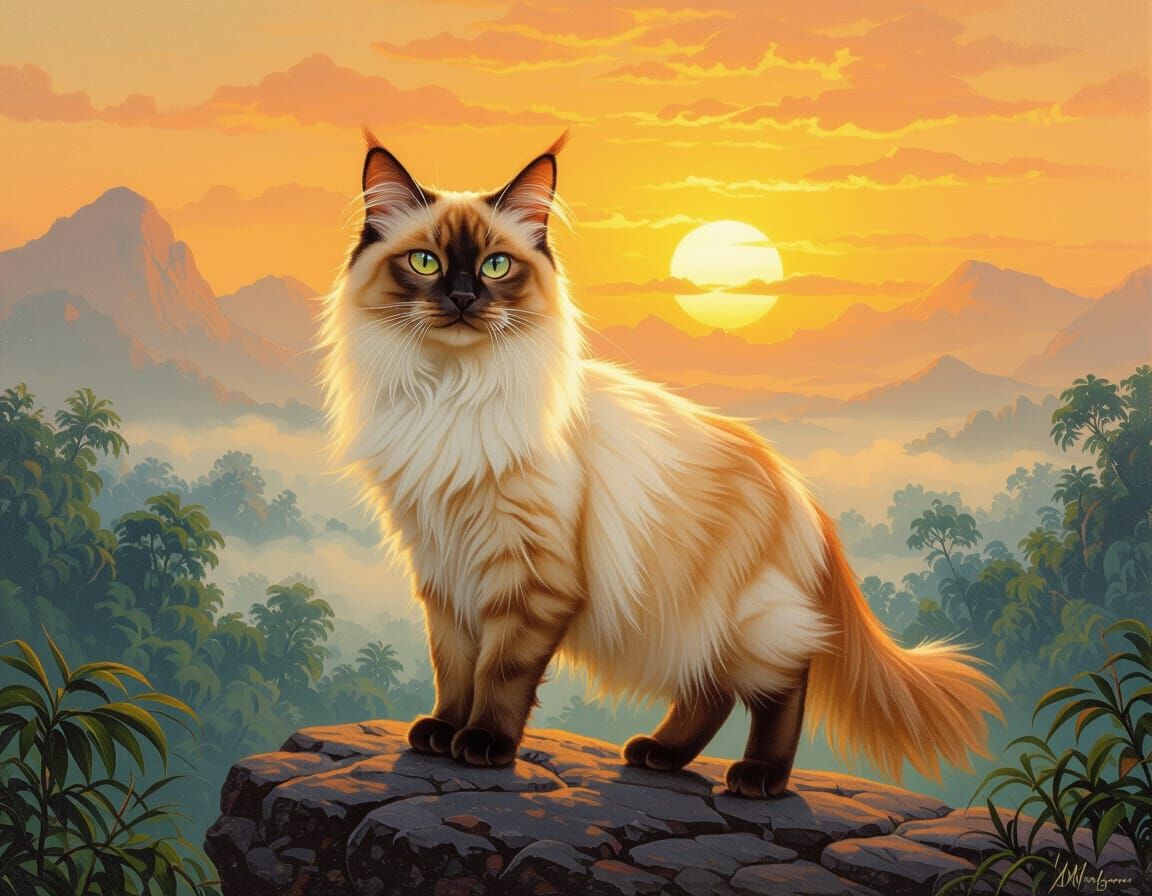 Majestic Siamese Cat in Classical Oil Style