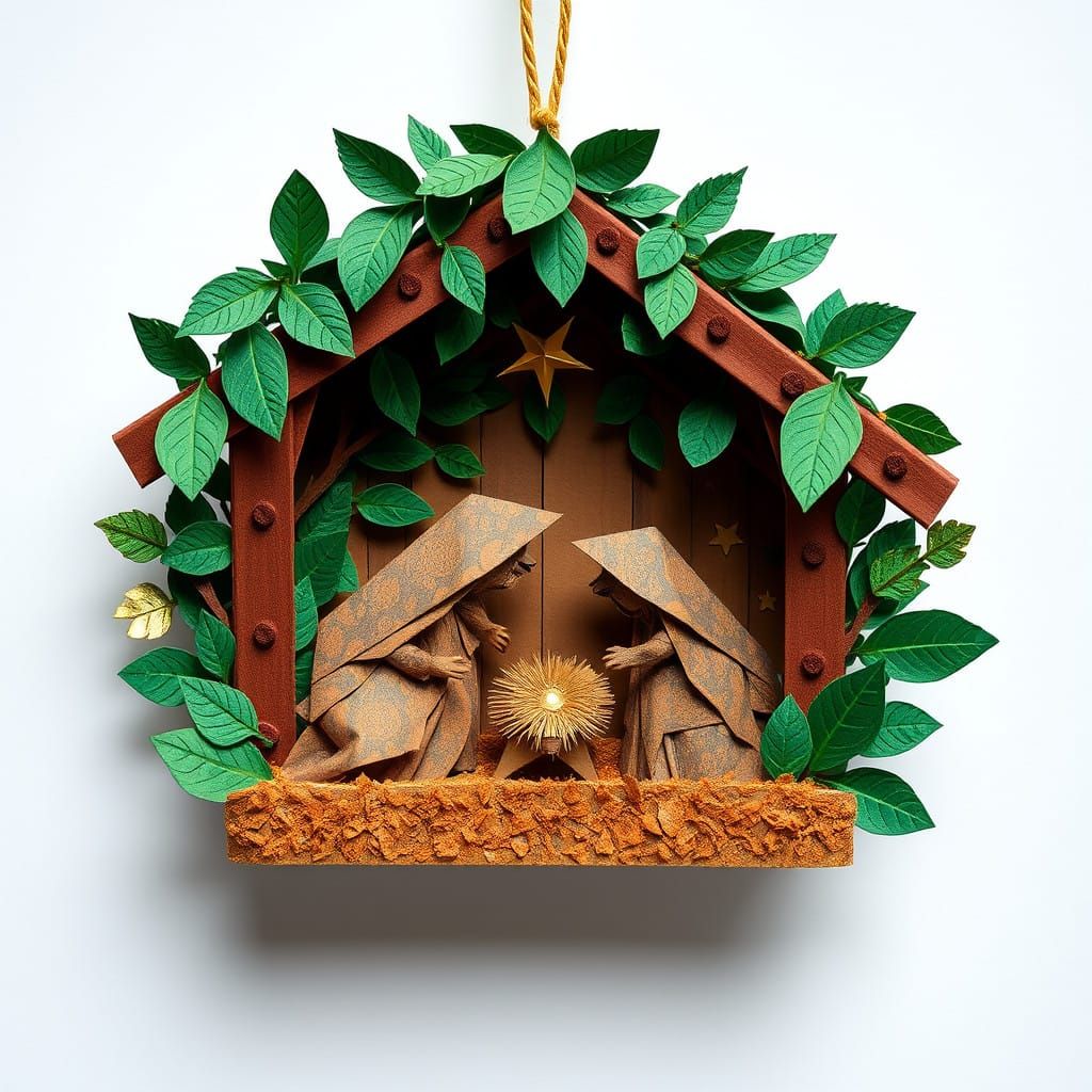 Origami Nativity Scene Ornament in Kusama-Inspired Style