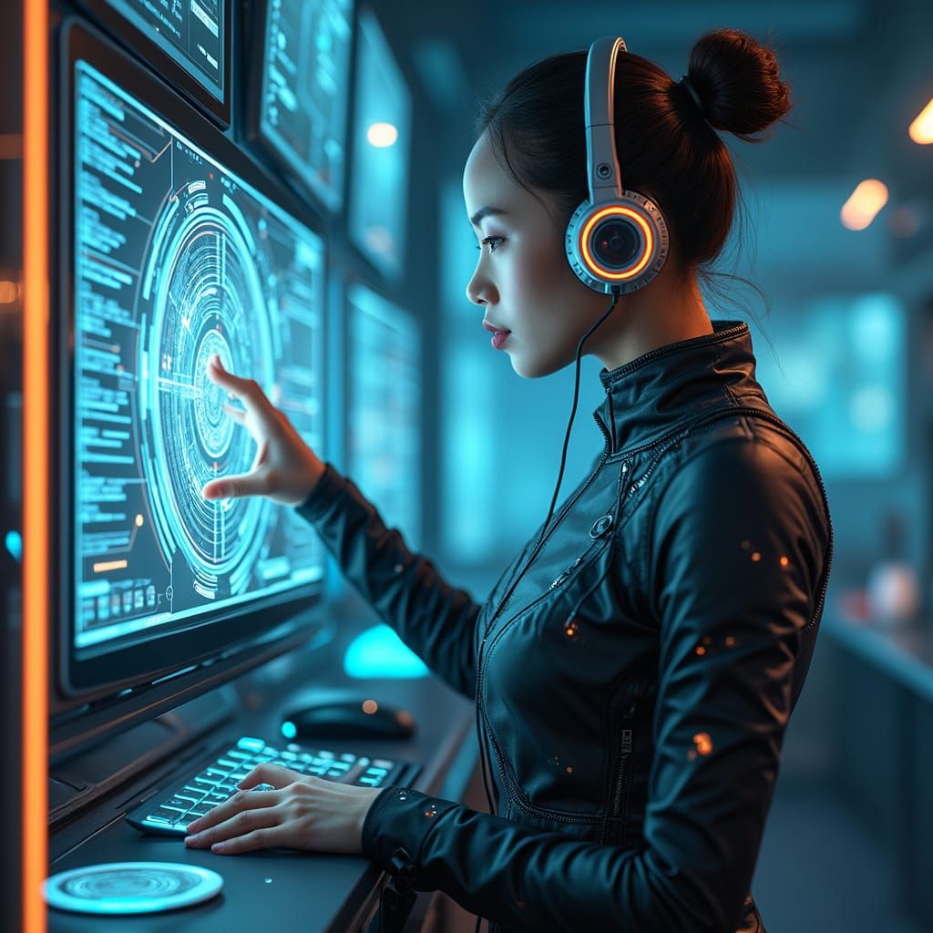 Futuristic Customer Service Representative in High-Tech Atti...