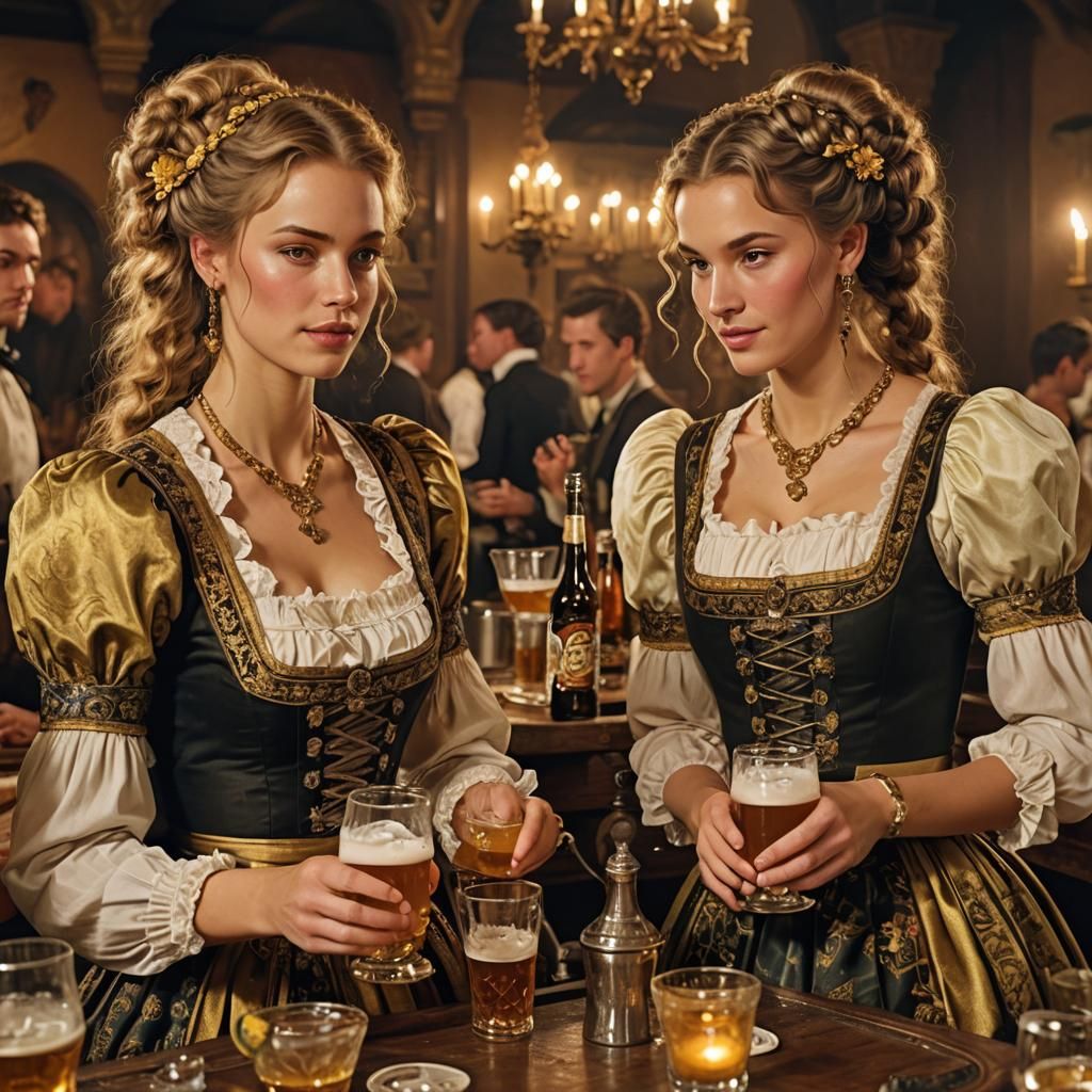 Bavarian Bartenders in Rococo Folk Art Style