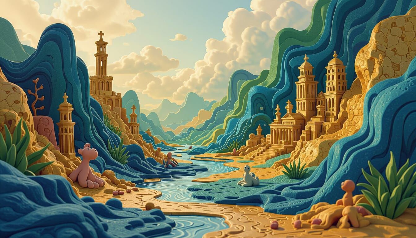 Abstract Plasticine Landscape with Hidden Forms