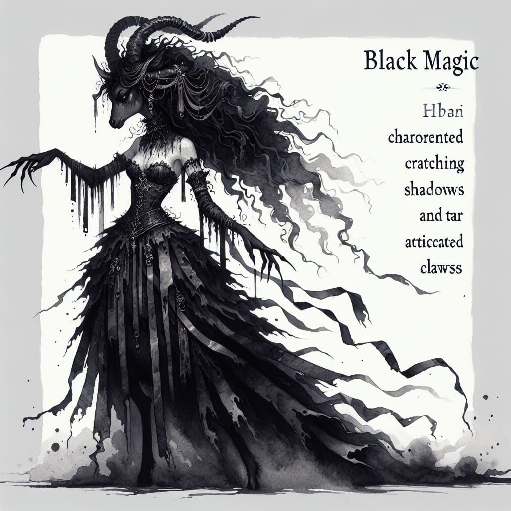 Enchanted Black Magic Kelpie Satyr Woman in Shadowy Dark Fan...